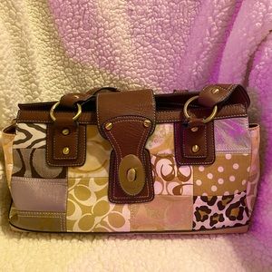 Vintage Patchwork Cheetah Coach Shoulder Bag